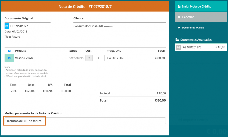 Emitir Nota de Crédito - POS