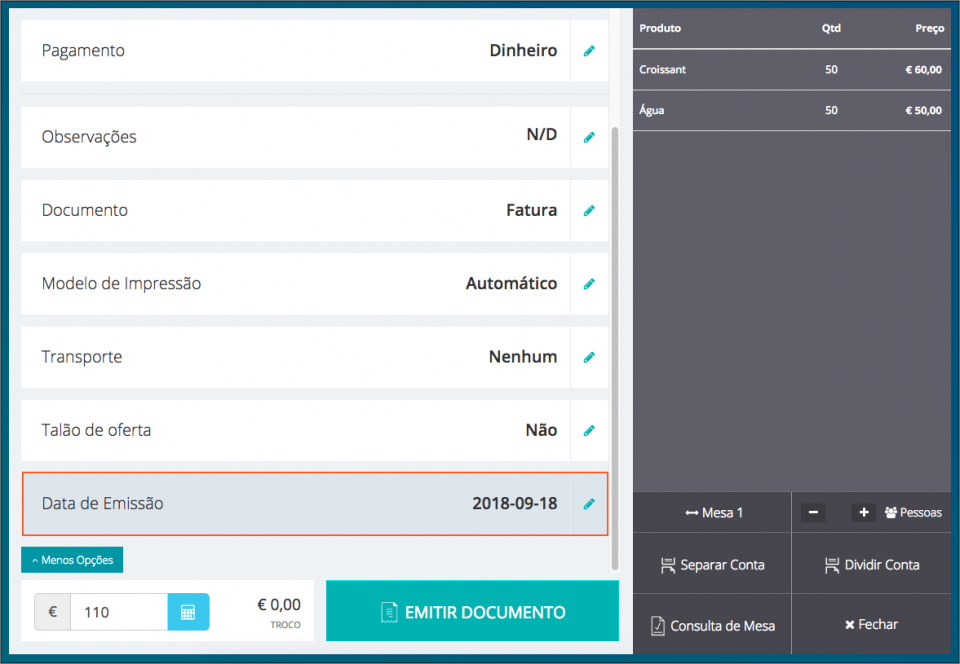 Alterar Data de Emissão - POS