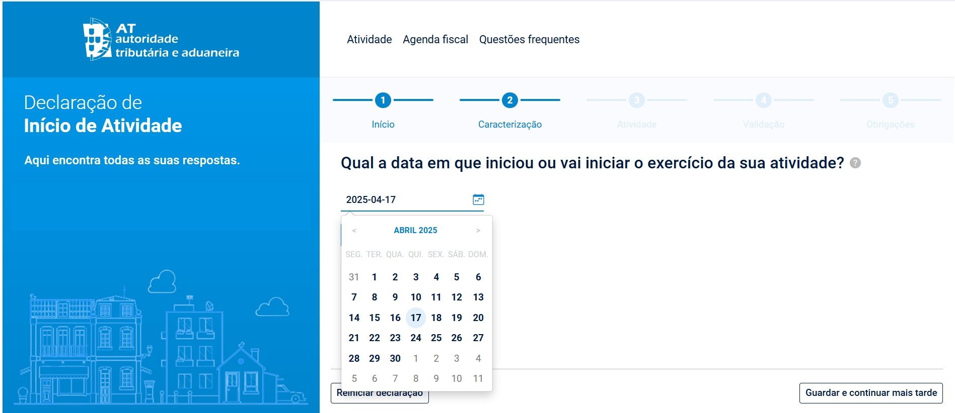 Data Ínicio da Atividade - Declaração de Ínicio de Atividade