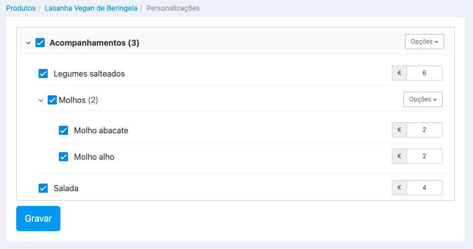 Editar personalizações
