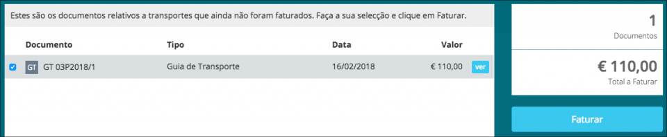 Emitir Fatura a partir de GT - Passo 1