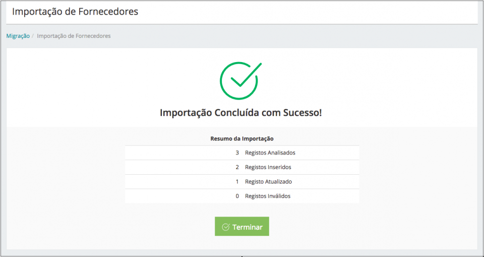 Resumo Final da Importação