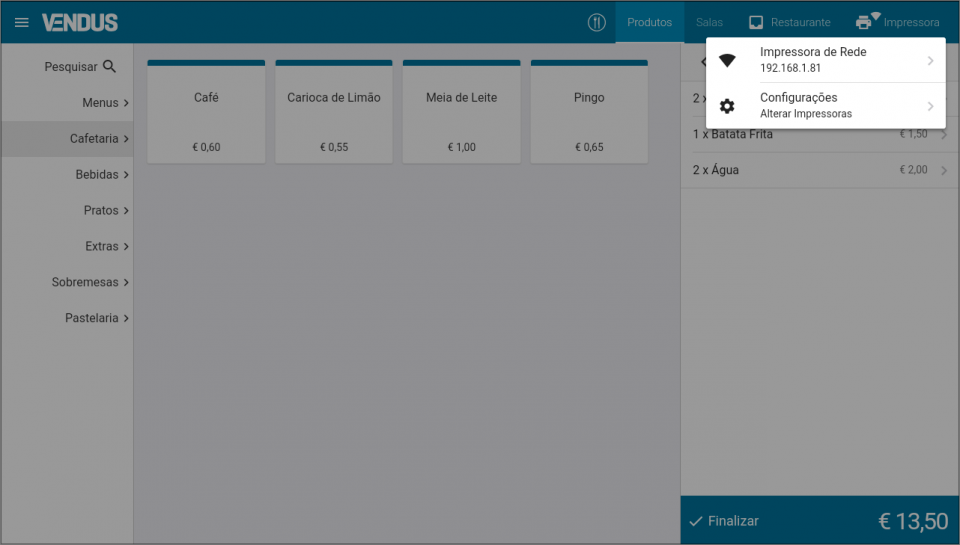 Adicionar Impressora de Cozinha - Passo 1