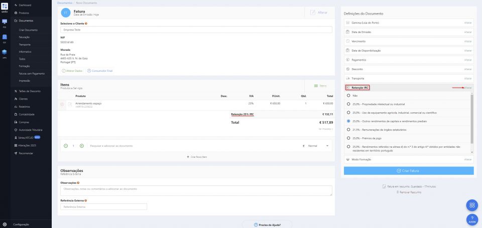 Retençao IRC Office