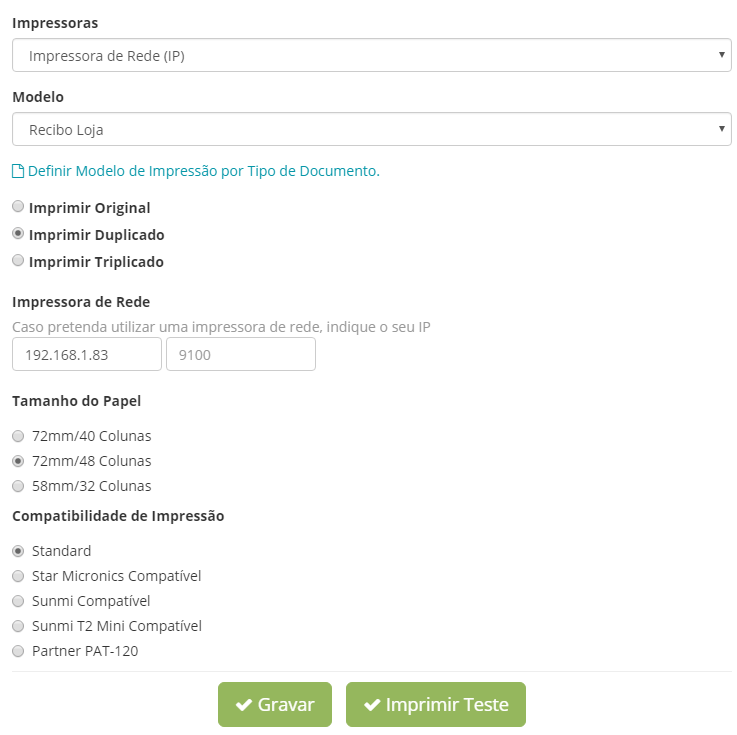 Vendus Desktop - Selecionar Impressora